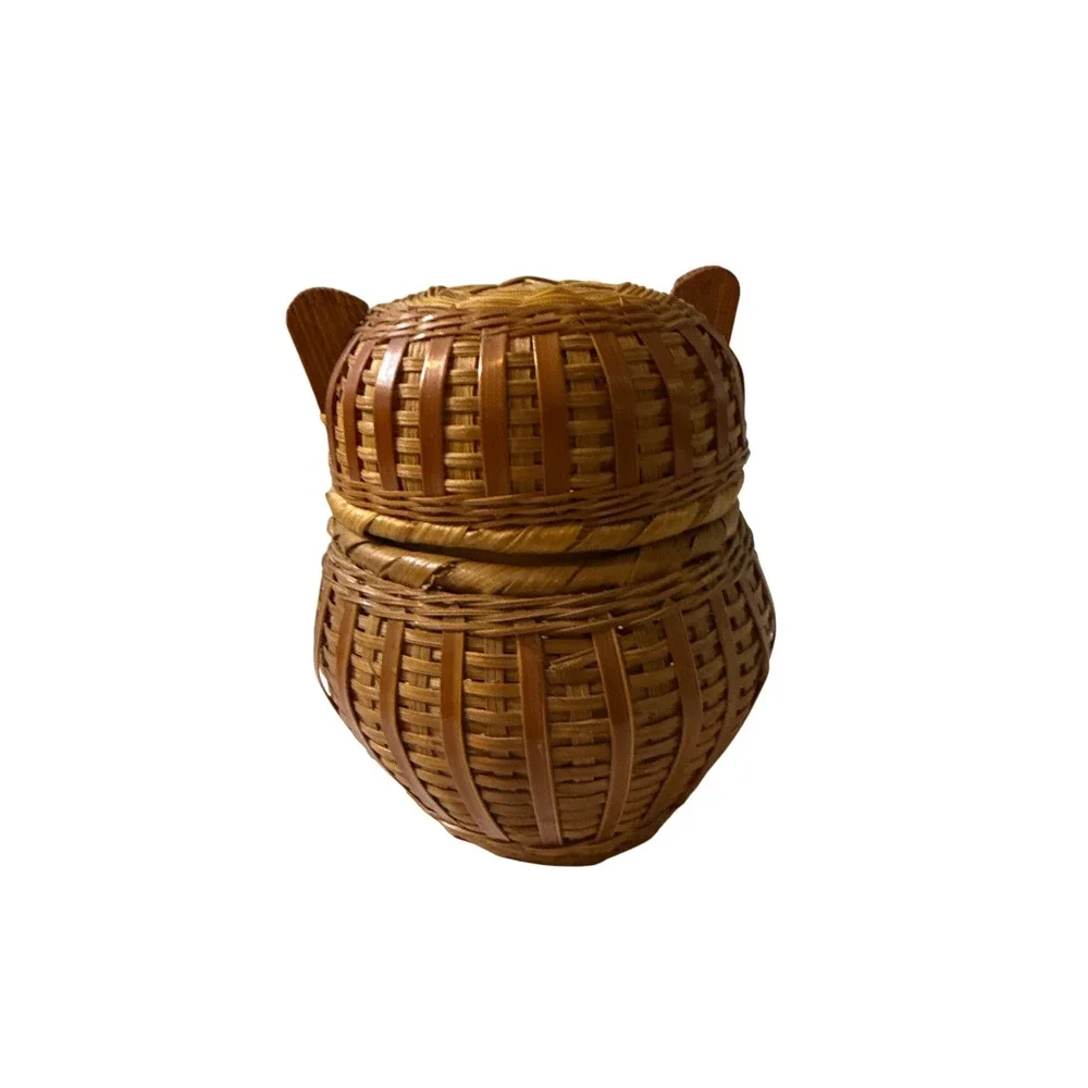 Vintage Mini Wicker Owl Basket Trinket Box 4